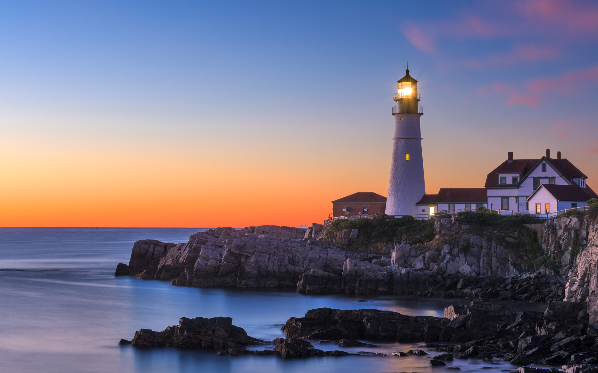 lighthouse at dusk
